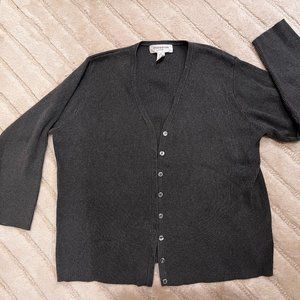 Jones New York Grey Cotton V-Neck Cardigan Sweater 2X